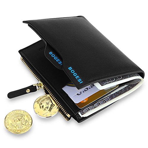 MPTECK @ Nero Portafoglio uomo di pelle PU con porta moneta e rimovibile porta carte per carte di credito patente di guida Carta d'identità