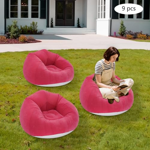 Image of 9 Pcs Inflatable Bean Bag Chairs for Adults with Foot Air Pump, Blow up Couch, Folding Portable Inflatable Couch Lazy Sofa for Outdoor Movie Night Camping (Red)