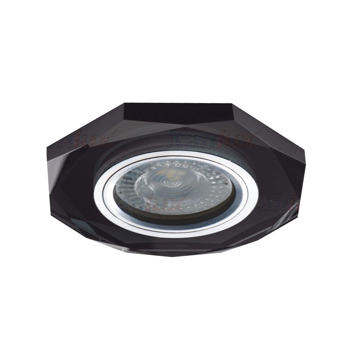 Modern Octagon Glass Mirror GU10 Recessed Ceiling Spotlight Downlight Spot Light Mains 220V Bedroom Living Room Kitchen Morta Lighting (No Bulb, Black)