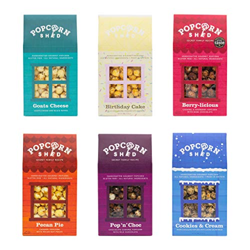 Popcorn Shed 6 Shed Ultimate Tasting Pack, 6 Geschmacksrichtungen Gourmet Popcorn Variety Pack (6 Stück), glutenfrei, natürlich, vegetarische Movie Night Snacks Cover
