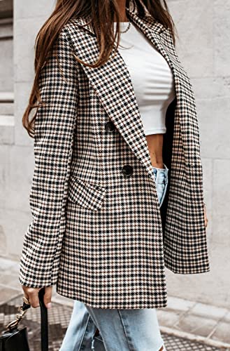 CHARTOU Women's Slim Double Breasted Houndstooth Office Work Plaid Blazer Suit Jacket Outwear4