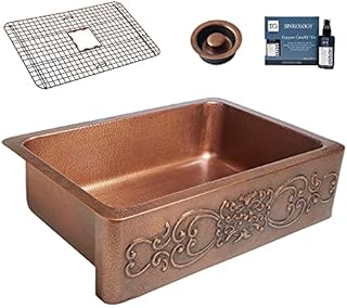 Sinkology K606-D66 Ganku Farmhouse/Apron-Front 33 in. Single Bowl Grid, Disposal Drain, and Care Kitchen Sink Kit, Antique Copper