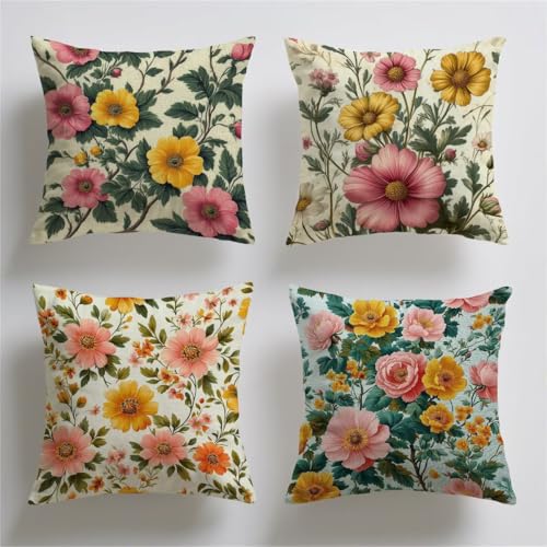 Funda Cojin 65 x 65, Cojines Sofa Exterior Juego de 4, Fundas de Cojines Rosa Flores Suave Terciopelo Fundas Almohada Decorativos, Impresión a Doble, Cojin Exterior Jardin, Home Decor Regalo T-141