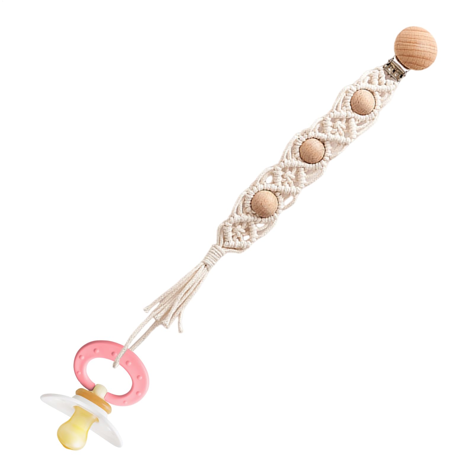 Mimoqk Pacifier Clip - Boho Paci Clip - Boho Handmade Paci Clips for Stylish Comfort, Safe Wooden & for Toddler