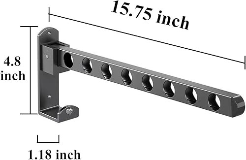 Miniatura 2 de Paquete de 2 percheros de acero inoxidable para colgar ropa, estantes de secado plegables para montaje en pared, percheros negros, ahorradores de