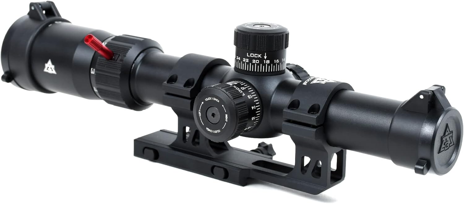 AT3 Tactical 1-6x24 Red Tail Rifle Scope with Mount - 1-6x Magnification - Illuminated BDC Reticle