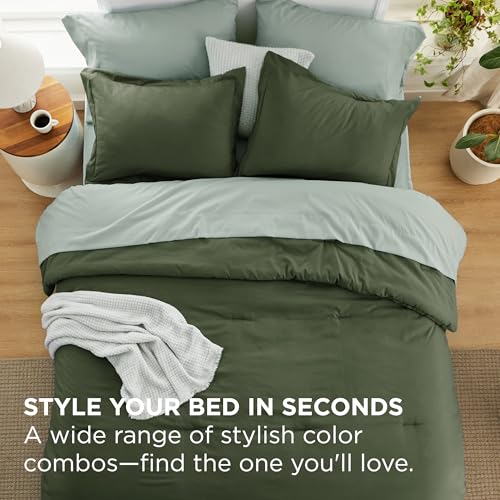 Image of Bedsure Twin Comforter Set - 5 Pieces Olive Green Twin Bedding Set for All Seasons, Boho Contrasting Design Bed in a Bag with Comforter, Sheets, Pillowcase & Sham