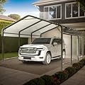 Polar Aurora 10x15 FT Metal Carport with Reinforced Base - Heavy Duty Galvanized Outdoor Shelter for Cars, Trucks, Boats, and Tractors