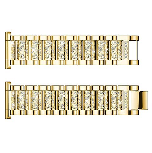 Jewelry Bling Bands Compatible with Fitbit Versa Band/Fitbit Versa 2 Band for Women, Diamond Rhinestone Bracelet Metal Strap Replacement for Versa/Versa 2/Versa Lite smartwatch (Gold)