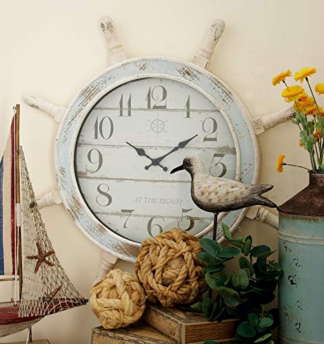 Deco 79 Wood Sail Boat Decorative Wall Clock with Ship Wheel for Home and Room, 28" x 2" x 28", Blue - Image 7