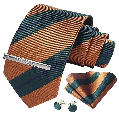 Image of Striped Plaid Polka Dot Mens Tie Formal Necktie Pocket Squares Ties Clips Cufflinks Classic for Men Set