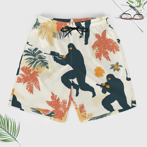 Bigfoot Shooting Hawaii Tropical Plants Beach Shorts for Men Swim Trunks Quick Dry Swim Shorts with Compression Liner Pocket3