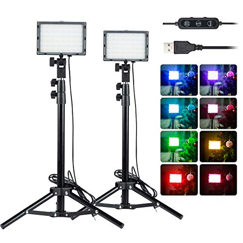 2 Packs RGB Video Conference Lighting Kit LED Video Lighting Tabletop Light Kit with 45cm Light Stand,Dimmable 2600K-6000K, USB Portable Fill Light for Table Top,Photo Video Studio Shooting