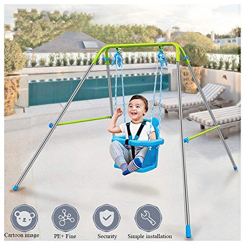 Swing Individual Plegables Hogar Metal Balancín Set Al Aire Libre Interior Columpio para niños pequeños Seguridad Asiento de Bebe para Niños Regalo Robusto Metal Marco Juguetes de jardín