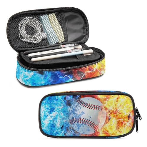 Image of Baseball Pencil Case for Boys, Large Capacity Pencil Pouch for Kids, Back to School Pencils Box Pen Bag with Zipper, Cool Pen Case Stationery Organizer for Middle Elementary School - Fire