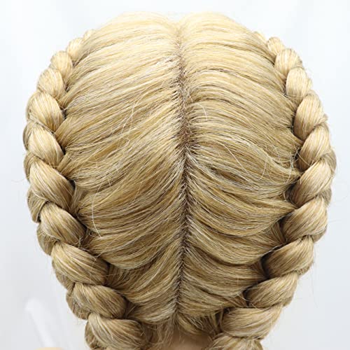 xiweiya 32” Double Braids Mixed Blonde Lace Front Braids Extra Long 100% Hand Braided Swiss Twins Blonde Braided Wigs with Baby Hair Lightweight Synthetic Twist Braids Wig - Image 4