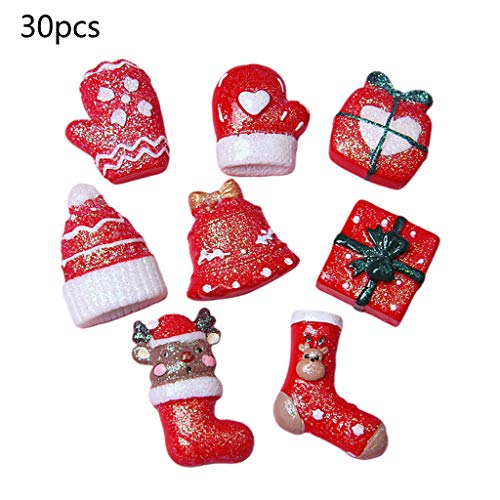 Preisvergleich Produktbild CADANIA 30Pieces Weihnachten DIY Handyfallhaarzusätze Hutmaterialzusätze Harz rot + weiß + grün