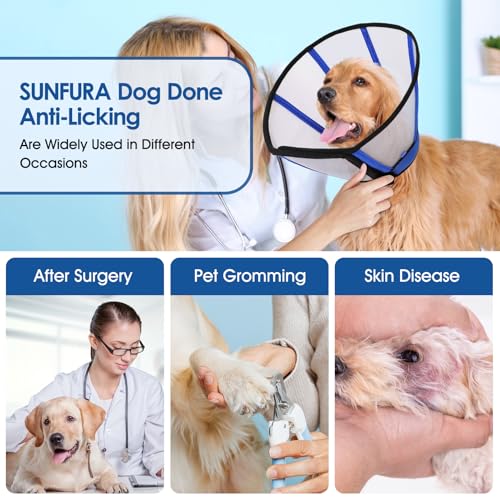 Image of Dog Cone, Soft Cone for Dogs to Stop Licking, Transparent Pet Recovery Collar with Detachable Clear Shield, Neck E-Collar Alternative for Small Breeds, Blue S