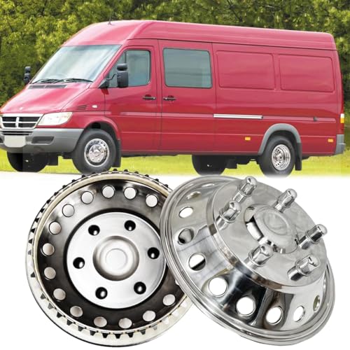 Image of 2pcs 16 inch Polished 304 Stainless Steel Snap On Hubcaps, 6 Lug | Waterproof Front, 18 Hand Hole Wheel Simulators, Hub Cap Wheel Covers for 07-25 Dodge /Mercedes /Freightliner Sprinter Van