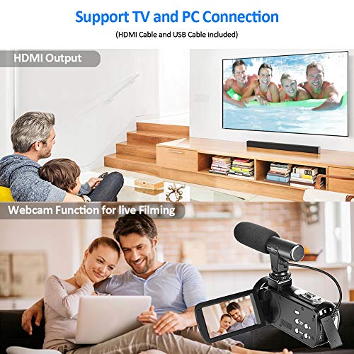 Video Camera Vlogging Camera with MicrophoneFull HD 1080p 30fps 24.0MP Video Camcorder for YouTube Support Remote Controller