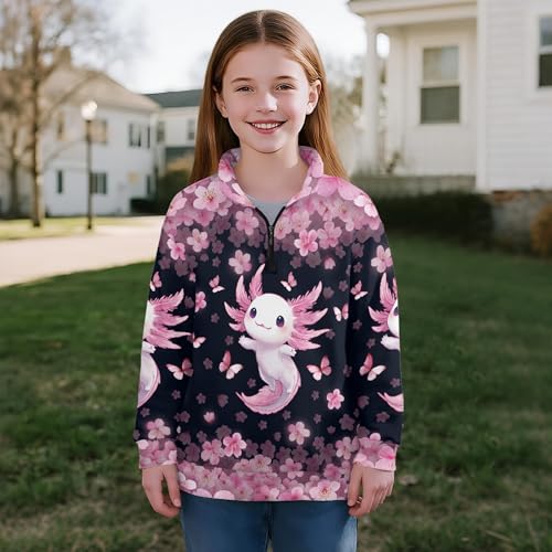 Image of AmzPrint Girls Graphic Quarter Zip Coat Long Sleeve Lightweight Oversized Athletic Running Hoodies For Kids Teen Girls