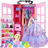 120 Pièces Vêtements et Accessoires avec Armoire pour Poupées 29cm et 11.5 Pouces Inclut Robe de Mariage Ensemble, Tenues de Mode Hauts, Pantalons Chaussures Cintres, Sacs, Collier, Cintres