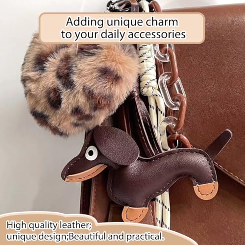 NHQZ Süßer Dackel Schlüsselanhänger, Plüsch, Taschenanhänger, Leder, Damen, y2k Accessoires, Handtaschenanhänger