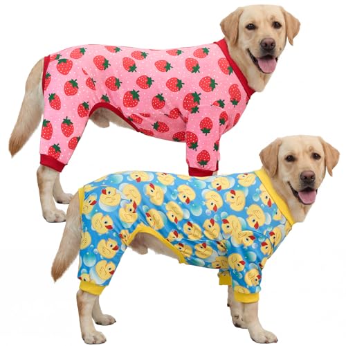 XPUDAC 2 Pack Dog Pajamas for Large Breeds, Soft Warm Dog Pjs Onesie 4-Way Stretch Pet Outfit