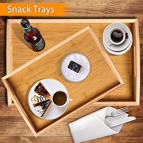 2 Pack Bamboo Serving Tray With Handles, Portable Bed Tray For Breakfast Dinner, Eating Trays For Living Room,Restaurants #TOP5