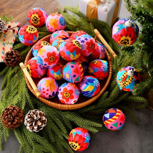 Soulchen 12 Pcs 2.36 inches Mexican Ornaments Bulk Talavera Hanging Mexican Fiesta Ball Shatterproof Colorful Plastic Holiday Party Decorations for Hispanic Home Decor