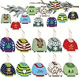 Threehoney 30 Pcs Christmas Tree Ornaments Decor Wooden Ugly Sweater Hanging Ornaments Tacky Sweater Tree Decorations Funny Holiday Pendants Xmas Wood Crafts for Winter Home Decor Party Supplies