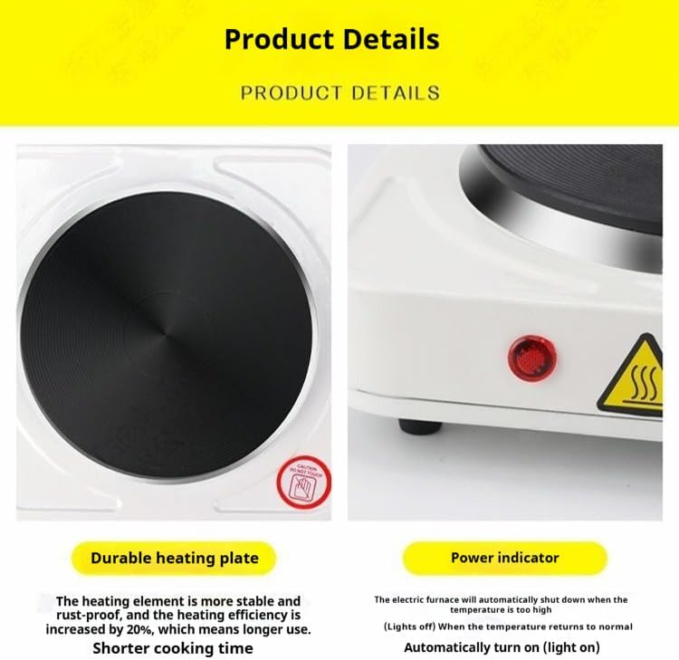 Miniatura 8 de Placa caliente eléctrica, 1000W, quemador portátil con control de temperatura, quemador de bobina, placa eléctrica eléctrica, quemador único,