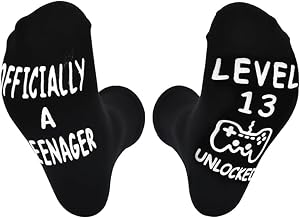 1 Pair 13th Birthday Socks for Boys,Cotton Gifts for 13 Year Old Boys Teenager Cool Presents Age,Non-Slip Funny Black Calf-Length Socks Men for Son Grandson Friends Strong Elasticity Breathable Unisex