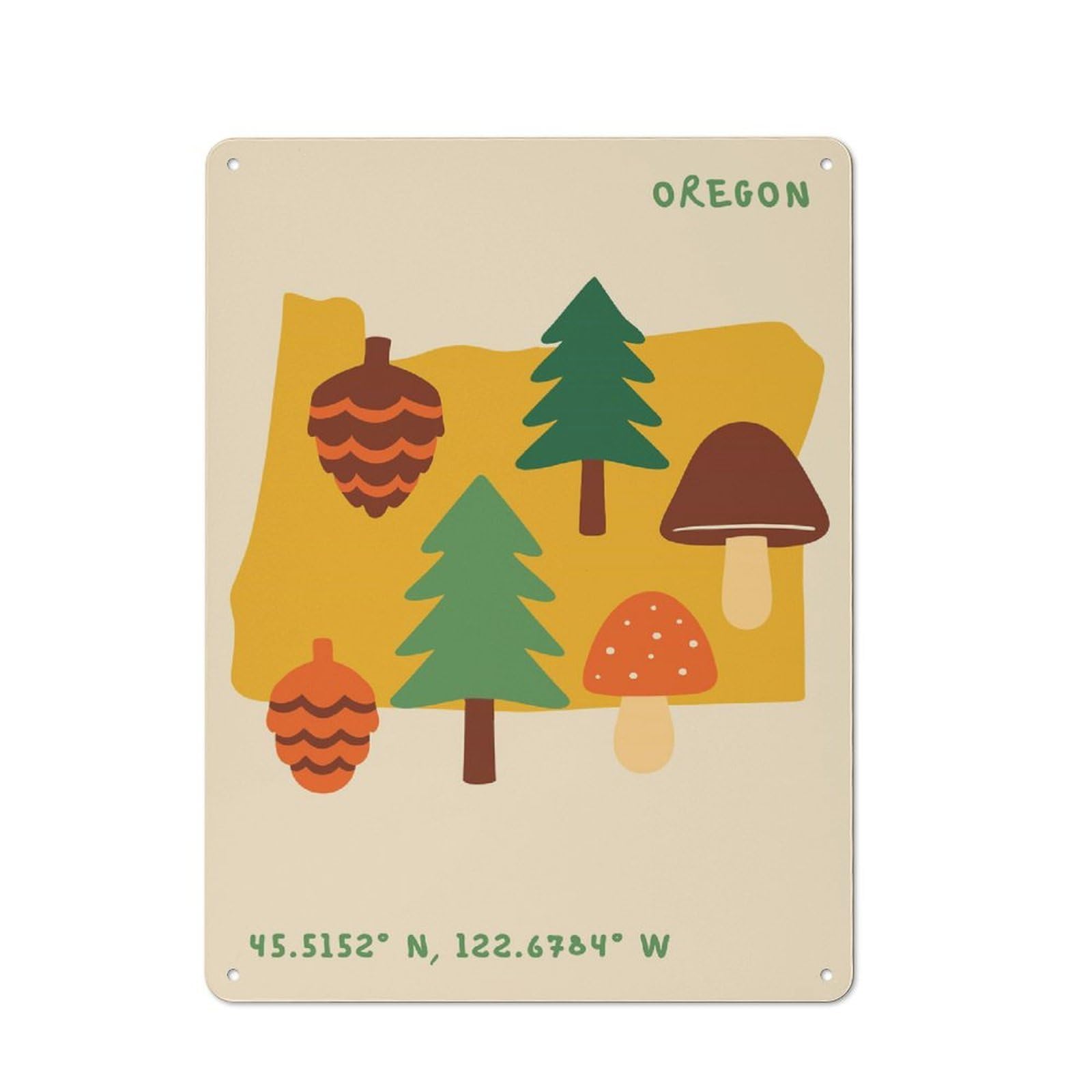 Junmoney Style-20 Oregon State Map With Nature Elements Rustic Printed Metal Sign 40X30cm For Bar Or Restaurant, For Bar Decor Enthusiasts