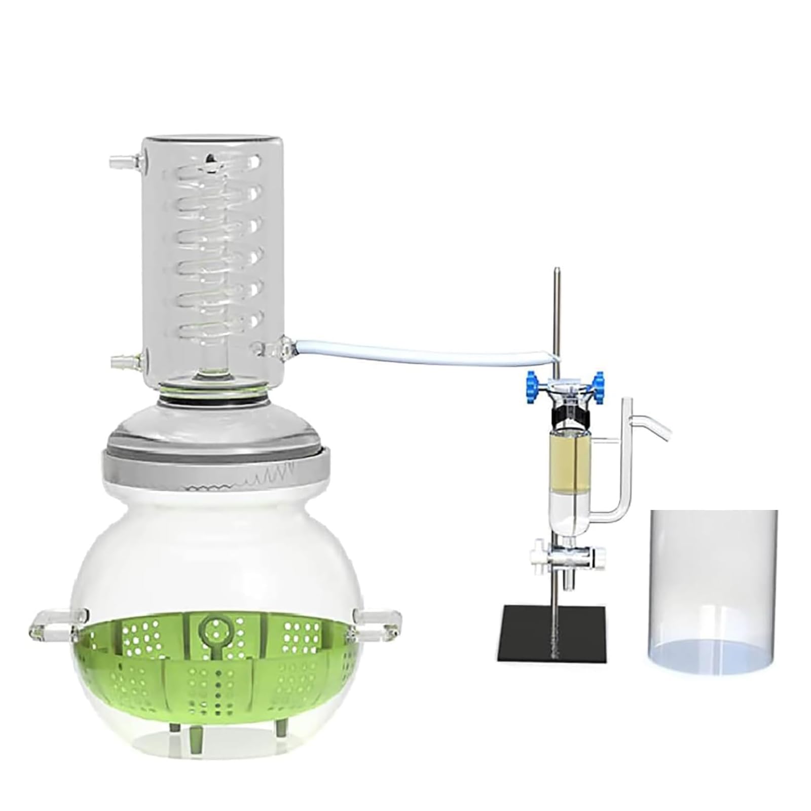 A,Apparecchiatura per distillazione di Oli Essenziali da Laboratorio Kit di vetreria per distillatore per purificatore d'Acqua Kit di apparecchiature per Vapore in Vetro per Chimica (4L)
