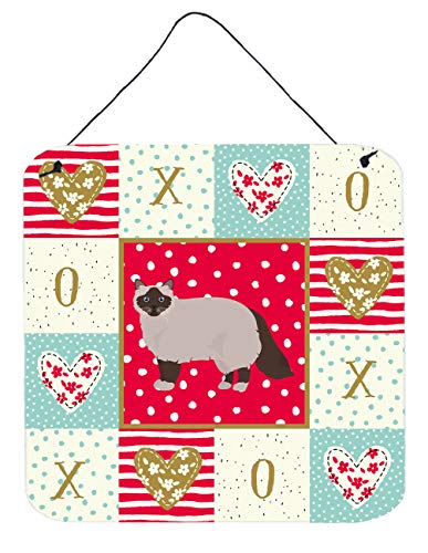 Caroline's Treasures CK5564DS66 Birman Cat Love Wall or Door Hanging Prints, Red Aluminum Metal Sign Kitchen Wall Bar Bathroom Plaque Home Decor, 6x6, Multicolor