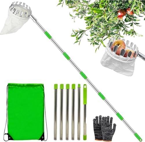 HuaMuDM Teleskop Obstpflücker 3,4m - Mit Stoffbeutel Für Äpfel, Kirschen & Pflaumen