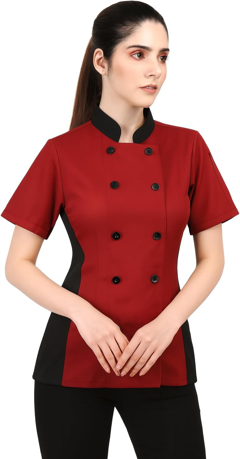 Short Sleeves side Mesh Vented Chef Coat Jacket Uniform for Women Food Service, Caterers, Bakers and Culinary Professional