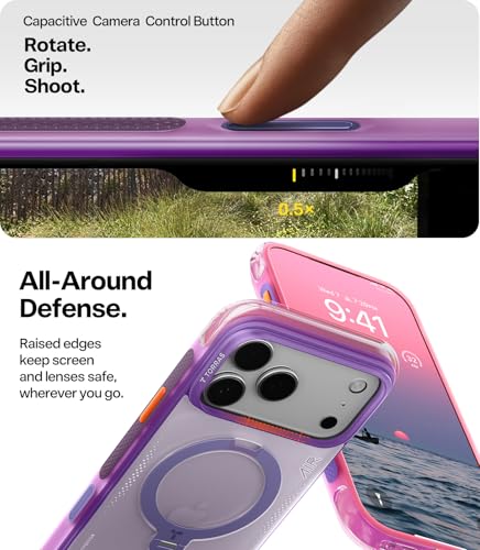 Image of TORRAS Ostand Q3 Air for iPhone 17 Pro Case 6.3'' with Stronger Magnetic Stand, Fit for Magsafe, Airbags Miltary Protection, Camera Control for iPhone 17 Pro Case, Shockproof & Stylish, Purple
