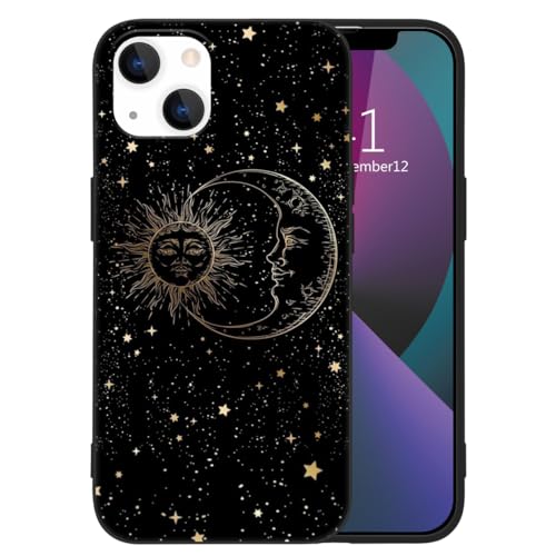 Coque iPhone 14 Pro soleil lune silicone liquide antichoc noir