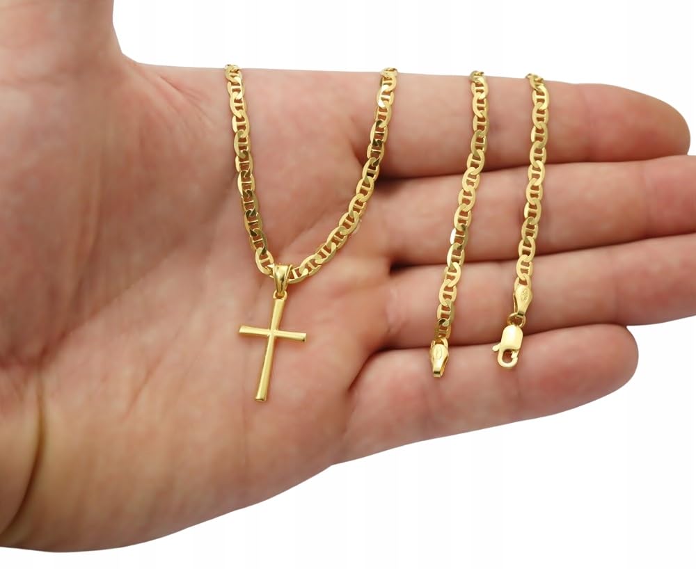 Amor Luxury Złoty łańcuszek męski 585, łańcuszek męski 925/585 – łańcuszek królewski – krzyżyk – złoty łańcuszek, biżuteria męska, prezent dla przyjaciela, prezent urodzinowy – naszyjnik
