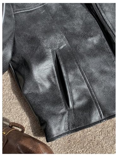 MakeMeChic Girl's Striped PU Leather Zip Up Jacket Long Sleeve Mock Neck Streetwear Y2K Coats3