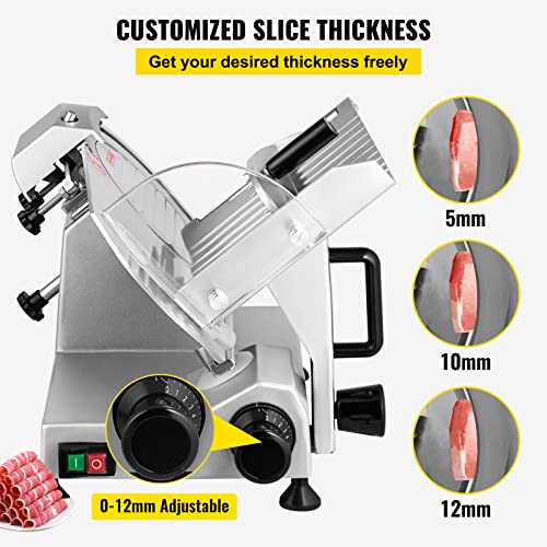 Image of VEVOR Commercial Meat Slicer, 200W Electric Deli Food Slicer, 0-12mm Adjustable Thickness Electric Meat Slicer, 350-400RPM Slicer with 8.7'' Chromium-plated Steel Blade for Home & Commercial Use