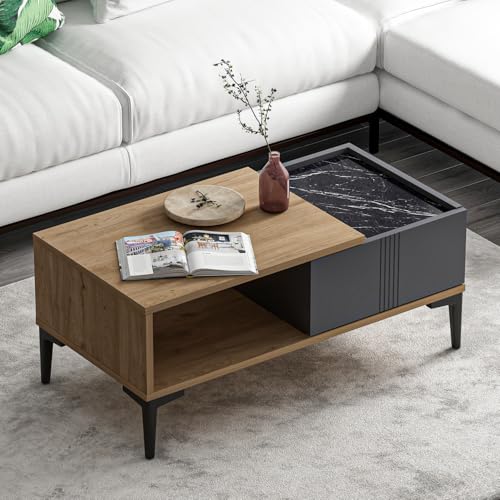 Homidea Modena Table basse / table basse de 90 cm avec compartiment de rangement - Table de salon moderne au design scandinave avec espace de rangement - Table...