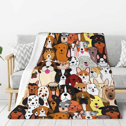 Abucaky Colorful Dogs Pattern Fleece Throw Blanket Ultra Soft Cozy Decorative Flannel Blanket for Home Bed Couch Chair Travel 60x50in
