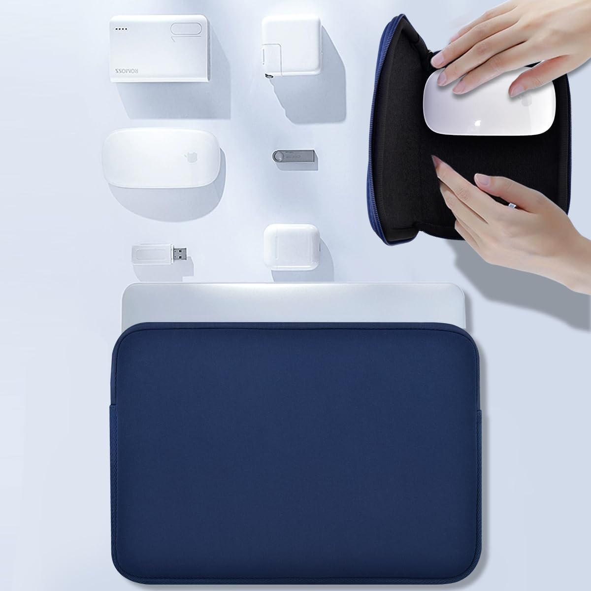 ZINMARK Laptop Sleeve Case 13-14 inch with Small Case, Neoprene Rainproof & Shockproof Cover for MacBook Pro 14" M4 M3 M2 M1 and 13.3" MacBook Air/Pro, XPS 13/14 & Most 13"-14" laptops, Blue - Image 3