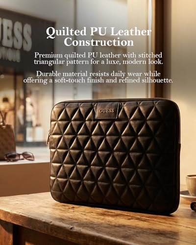 Image of CG MOBILE Guess 13-Inch Laptop Sleeve Case Official Licensed Grained Quilted 4G PU Leather | Stylish Protective Laptop /MacBook Bag for Men & Women - Black