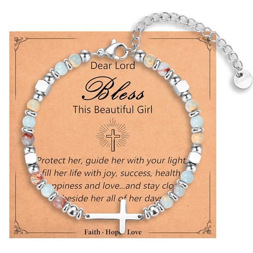 Image of Easter Basket Stuffers for Teens Girls, Christian Cross Bracelet Jewelry | Baptism Confirmation First Communion Easter Gifts for Girls