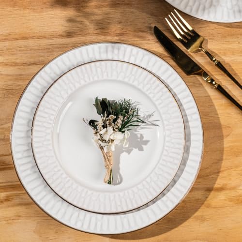 Image of GBHOME Ceramic Dinnerware Sets, 24 pcs Embossed Elegant Stoneware Plates and Bowls Sets, Housewarming Wedding Gift | Dishwasher & Microwave Safe | Dishes Set Service for 8
