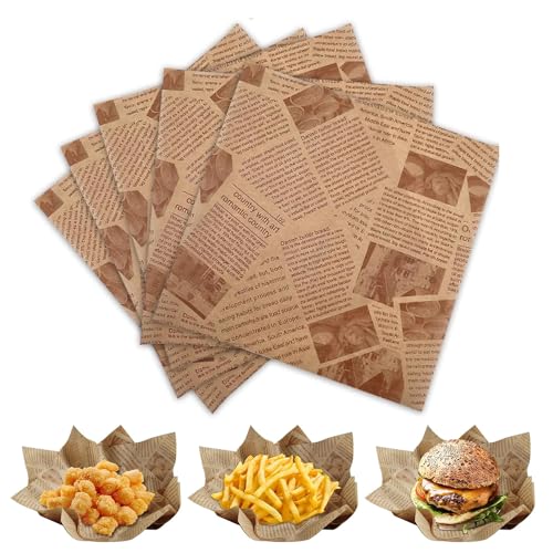 AKOAK 100 piezas de papel encerado, envoltorios para sándwich, papel de hamburguesa, papel de hamburguesa, 6 x 6 pulgadas, papel de delicatessen a prueba de grasa para hornear, cocinar, picnics,